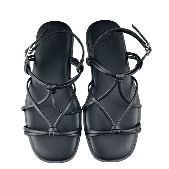 Torrid Strappy Sandals Women’s 8.5WW Black Faux Leather Open Toe Square Flats - Picture 4 of 11